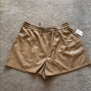 Good American Camel Faux Leather Shorts